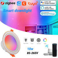 10วัตต์ Tuya Zigbee โคมไฟเพดาน LED หลอดไฟ LED จุดไฟ RGBCW ดาวน์ไลท์สำหรับแสงในร่มจับเวลาชีวิตสมาร์ท A Lexa บ้าน