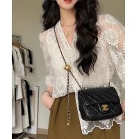 YLY 2023 summer rice white perspective embroidery temperament brief paragraph coat female senior lace shirt design feeling