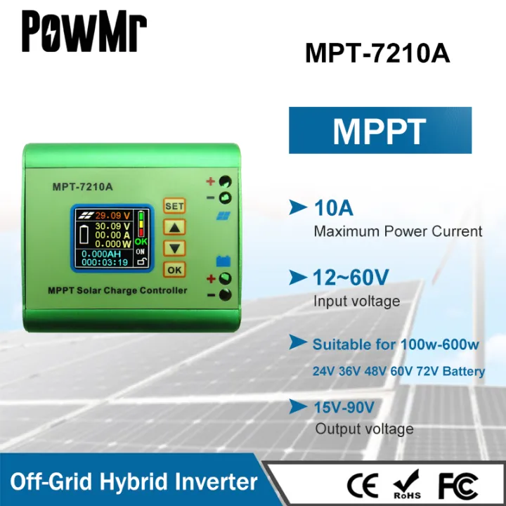 Powmr Mppt Lcd Solar Charge Controller For 24v 36v 48v 60v 72v Dc12 60v Max 600w Solar Dc Dc Boost Charging Mode Can Be Freely Set Support Of A Machine Mpt 7210a Lazada Ph