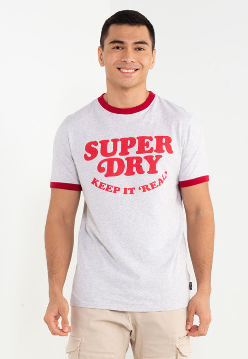 Superdry Men's Organic Cotton Vintage Cooper Class Ringer T-Shirt -  Original & Vintage - Glacier Grey Marl/Red