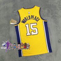 NBA Basketball Mens Jersey Los Angeles Lakers #15 World Peace Jerseys Yellow V-Neck