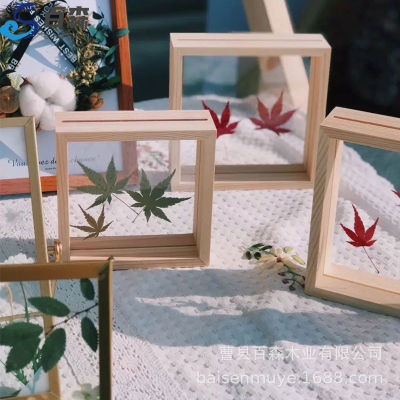 กรอบรูปไม้อะคริลิคสองชั้นรูปแมลงและตัวอย่างพืชขนาด6นิ้วรูปสี่เหลี่ยมจัตุรัสดอกไม้แห้ง DIY กรอบโต๊ะ
