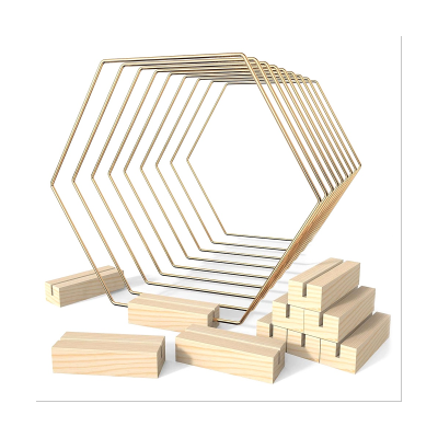 10 Pack Hoop Centerpiece with 10 Wood Place Card Holders 9.1 Inch Hexagonal for Decorations Wedding Table Crafts
