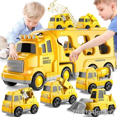 ✢✲㍿ Crianças Diecast Carrier Truck Set Bombeiro Carro Engenharia Escavadeira Veículo Aeronave Plástico Modelo Presente para Menino Criança