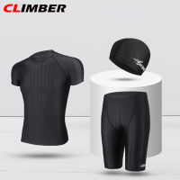 Climber 3ชิ้น/เซ็ตผู้ชายชุดว่ายน้ำขนาดใหญ่แห้งเร็วระบายอากาศชุดว่ายน้ำกางเกงว่ายน้ำหมวกว่ายน้ำชุดสามชิ้น