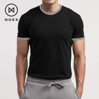 Noxx Round Neck T-shirt: เสื้อยืด คอกลม สีดำ ขอบเทา