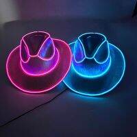 Glowing Decor Supplies Luminous Cowboy hat LED Pearlescent Cowboy Cap Fashion Neon Light Hat For Party