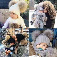 2022 Mother Kids Hats Bobble Hat Children Cap Pom Pom Beanies Caps Kids Cap Infant Bonnet Accessories for Baby Girls Boys 0-3Y