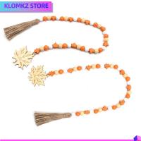 KLOMKZ 1/2pcs สีส้มสีส้ม พวงมาลัยตกแต่งลูกปัดไม้ 39.4นิ้วค่ะ ไม้สำหรับไม้ สายลูกปัดใบเมเปิ้ล ดูดีมีสไตล์ พู่เชือกป่าน เทศกาลเทศกาลต่างๆ