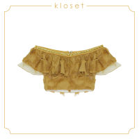 Kloset Off-Shoulder Crop Top (AW18-T008) เสื้อผ้าแฟชั่น เสื้อผ้าผู้หญิง เสื้อปาดไหล่ เสื้อแต่งลูกปัด