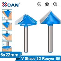 XCAN 1ชิ้น6X22mm 60/90/120/150องศา V รูปร่างเครื่องตัดมิลลิ่ง CNC ดอกสว่านสลักเศษไม้การกัดไม้ตัด3D