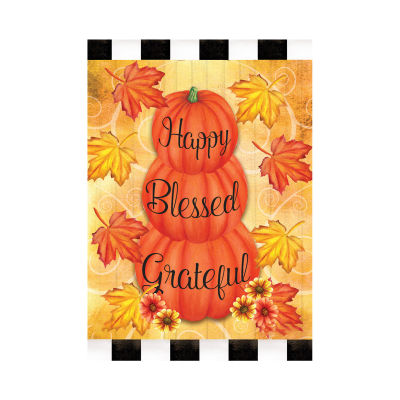 Indoor Outdoor Vertical Happy Blessed Double Sided Halloween Grateful Autumn Linen Home Decoration Colorful Seasonal Inspirational Farmhouse Fall Leaves Thanksgiving Yard Garden Flag