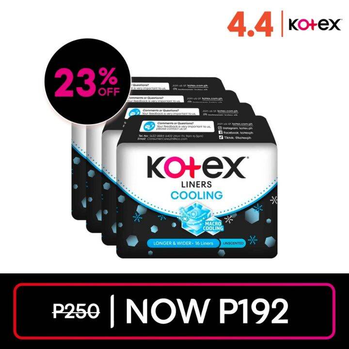 Kotex Liners Cooling 16 Liners x 4 Packs (64 Liners) Lazada PH