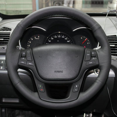 AOSRRUN Black Leather Hand-stitched Car Steering Wheel Cover For Kia Sorento 2009-2014 2012 2013 2010 2011 Car Accessories