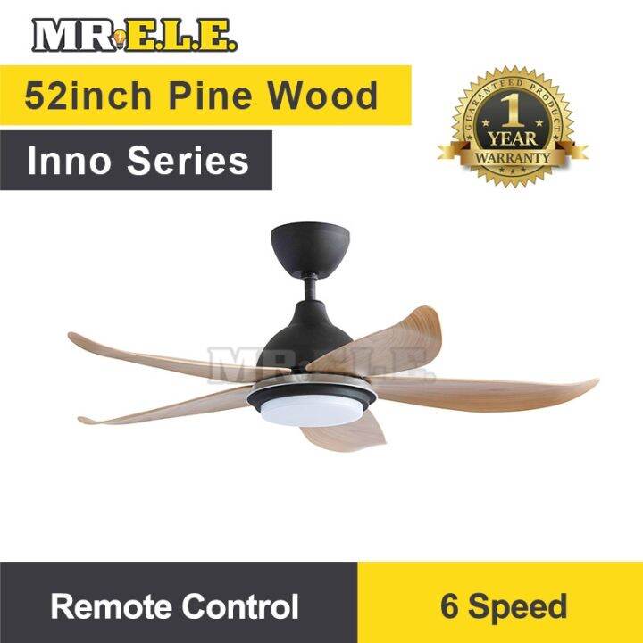 Fanz 52" Remote Control Ceiling Fan INNO 525L PineWood DC Motor 6 Speed Selection TriColour LED