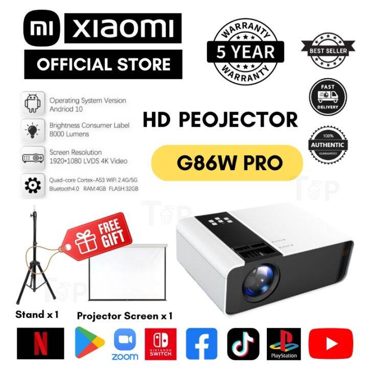 XIAOMI Projector 4K HD Portable Projector G86W 6000 Lumens Android