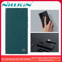 Nillkin เคส เคสโทรศัพท์ Samsung Galaxy S22 S23 Ultra 5G Case Qin Pro Vegan Leather Cloth Business Flip Cover Slide Camera Protection Casing