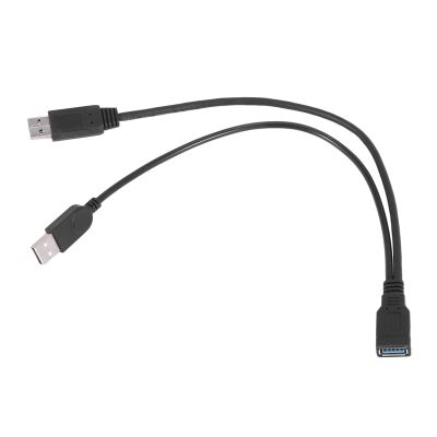 Black USB 3.0 Female to Dual USB Male Extra Power Data Y Extension Cable for 2.5 inch Mobile Hard Disk