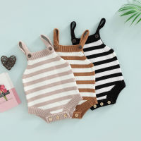 【Beautywoo】 Sweet Baby Boy Girls Suspender Jumpsuit Casual Striped ทารกแรกเกิดแขนกุดถัก Romper