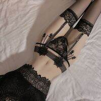 【cw】 Transparent Set Embroidered Tassels Garters With Panties Thigh Stockings