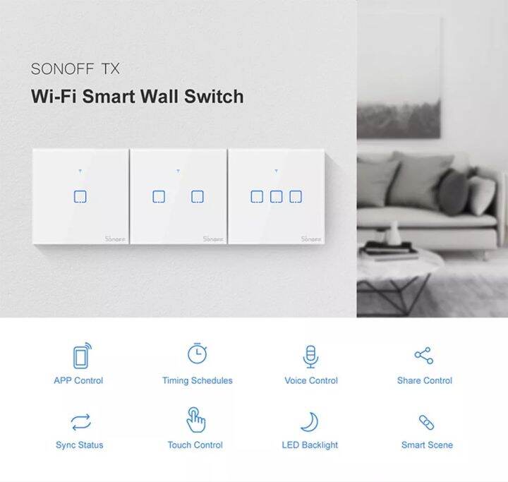 สวิตช์ไฟระบบสัมผัสผนังอัจฉริยะสวิตช์ผนัง-wifi-tx-series-สำหรับสมาร์ทโฮมทำงานร่วมกับ-alexa-google-home-uk-1-gang