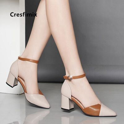 ✿﹊▣ Young pointed half-shoes for women high 5cm heel half sandal for ladies with back Strap High Heel Pumps Casual Black Pu Leather High Heel Shoes