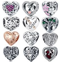 Wostu Heart Shape Beads Charms 100 925 Sterling Silver Fit Original Bracelet Pendants Diy Necklace Wedding Lover Jewelry - Beads - ELEGANT