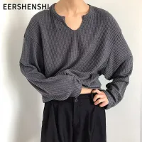 EERSHENSHI เสื้อสวมหัวแบบถักของผู้ชายเสื้อสวมหัวทรงหลวมสีทึบฤดูใบไม้ผลิเสื้อกันหนาวลำลองแขนยาว