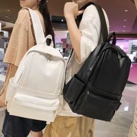 Textured soft leather backpack female college students high-end fashion trend waterproof and dirt-resistant schoolbag male junior high school student backpack 【APR】