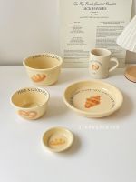 ♣ See Korean ins wind cream bread plate of fruit salad bowl set tableware ceramics rice bowls