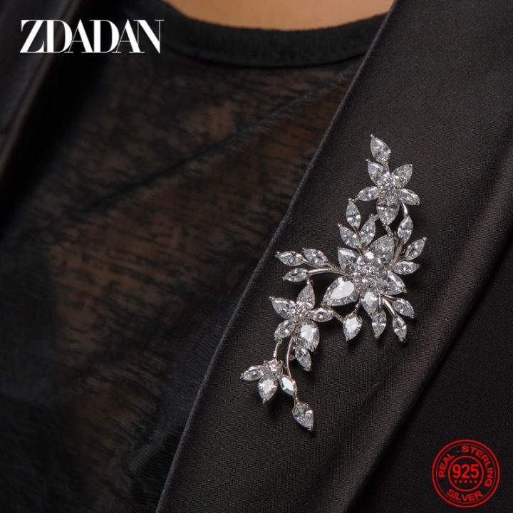 zdadan-เข็มกลัดคริสตัลดอกไม้925เงินสเตอร์ลิงสำหรับผู้หญิงเครื่องประดับงานแต่งงานของขวัญ