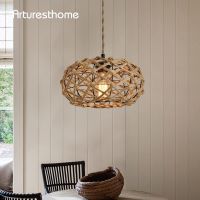 ARTURESTHOME Hand-Woven Hemp Rope Cage Basket Rattan Hanging Lamp Wicker Coastal Retro Light Fixtures for Kitchen Island Bedroom LED Strip Lighting