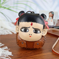 Vegetable Tanned Cowhide Creative Cartoon Nezha Coin Purse Car Key Bag ChildrenS Cute One-Shoulder Messenger Bag Gift