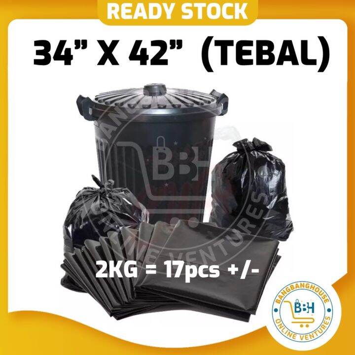 34" * 42" PLASTIK SAMPAH TEBAL HEAVY DUTY GARBAGE BAG THICK Dustbin Bag