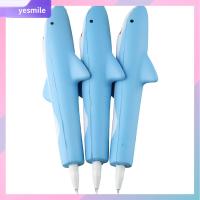 YESMILE 3PCS ปลาฉลามปลาฉลาม กล่องใส่ปากกา สีฟ้าสีฟ้า ปากกาสำหรับเขียน สีดำสีดำ ปากกาโรลเลอร์บอล ออฟฟิศสำหรับทำงาน