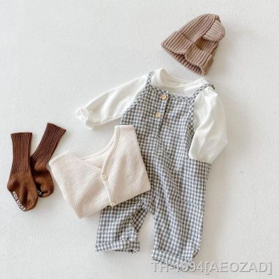 ✵ Outono do bebê da menina xadrez sem mangas macacão crianças cinta criança sólido manga longa t camisas infantil algodão cardigan