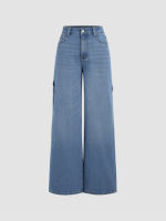 Cider Denim Mid Waist Wide Leg Cargo Jeans