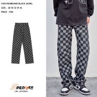 Spenzer.street | checker board jeans กางเกงยีนส์ทรงกระบอกเล็ก เสื้อผ้าแฟชั่น สตรีท ยังโอม ฮิต 2022  มาใหม่