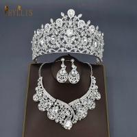 A44 Crystal Water Drop Bridal Jewelry Sets Elegant Wedding Party Crown Necklace &amp; Earrings Sets Silver Hair Jewellery For Brides