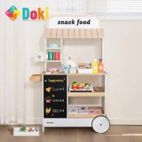 DokiToy Childrens Simulation Sales Stand Wooden Cart Cake Pizza BBQ String Cash Register Snack Shop Toys New 2023 DropShipping