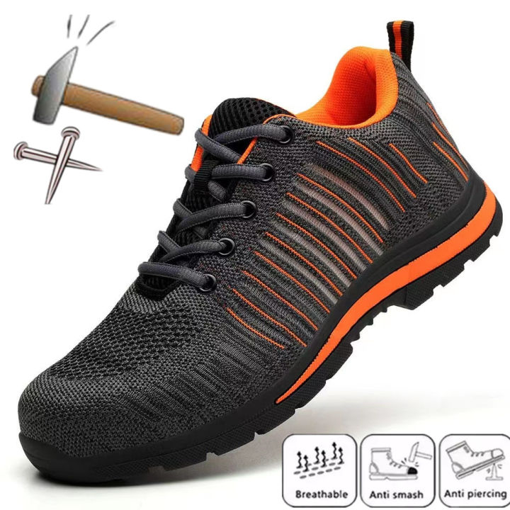 รองเท้านิรภัยที่ทำลายไม่ได้น้ำหนักเบา Soft Sole Safety Shoes Men Steel Head Work Shoes