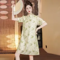 Y2K Floral Printed Chinese Style Modified Cheongsam for Women 2023 Summer Vintage Buckle Slanted Breasted Loose Party Dress Haberdashery