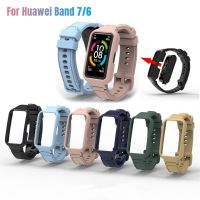 □卍✁ Silicone Watchband For Huawei Band 7 6 Honor band6 Soft Frame Strap Replacement Wristband Bracelet Blet Smartwatch Accessories