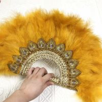 }{“+ 1Pcs Turkey Handfan Handmade Fans For Wedding Decoration Hand Fan With Stones Eventaille Mariage N Feather Hand Held Fan