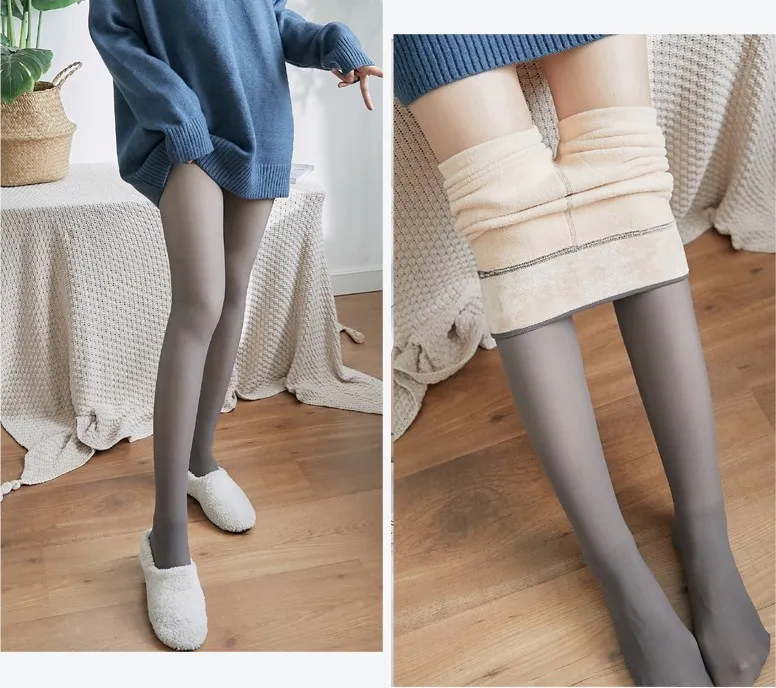 Woman Warm Pantyhose Winter Thermal Plush Sock Pants Lined Fleece
