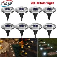 【LZ】▪۞  Solar Power Disk Light jardim ao ar livre luz subterrânea Deck holofotes lâmpada led solar enterrada decoração do jardim 20LED