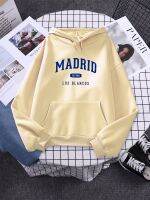 Madrid Est 1902 Los Blancos มีฮู้ดผู้หญิง,เสื้อมีฮู้ดแบบสวมหัวมีชุดลำลองฤดูใบไม้ผลิใบไม้ร่วงแฟชั่นเดรสเปิดไหล่ข้างเดียวเรียบง่าย