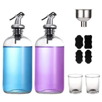 16Oz Glass Mouthwash Dispenser with Pour Spout Funnel and Labels Reusable Mouthwash Bottles Container