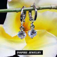 INSPIRE JEWELRY ต่างหูห่วงขาล็อค ห้อยตุ้งติ้งเพชรCZหนึ่งเม็ดงาม ฝังล็อคงานจิวเวลลี่ มีให้เลือกสองสี เงินและทองชมพู งานเกรดพรีเมี่ยม