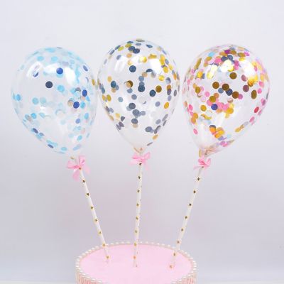 5 inch thick sequined latex transparent confetti balloon birthday party cake decoration supplies wedding cake insert card Balloons